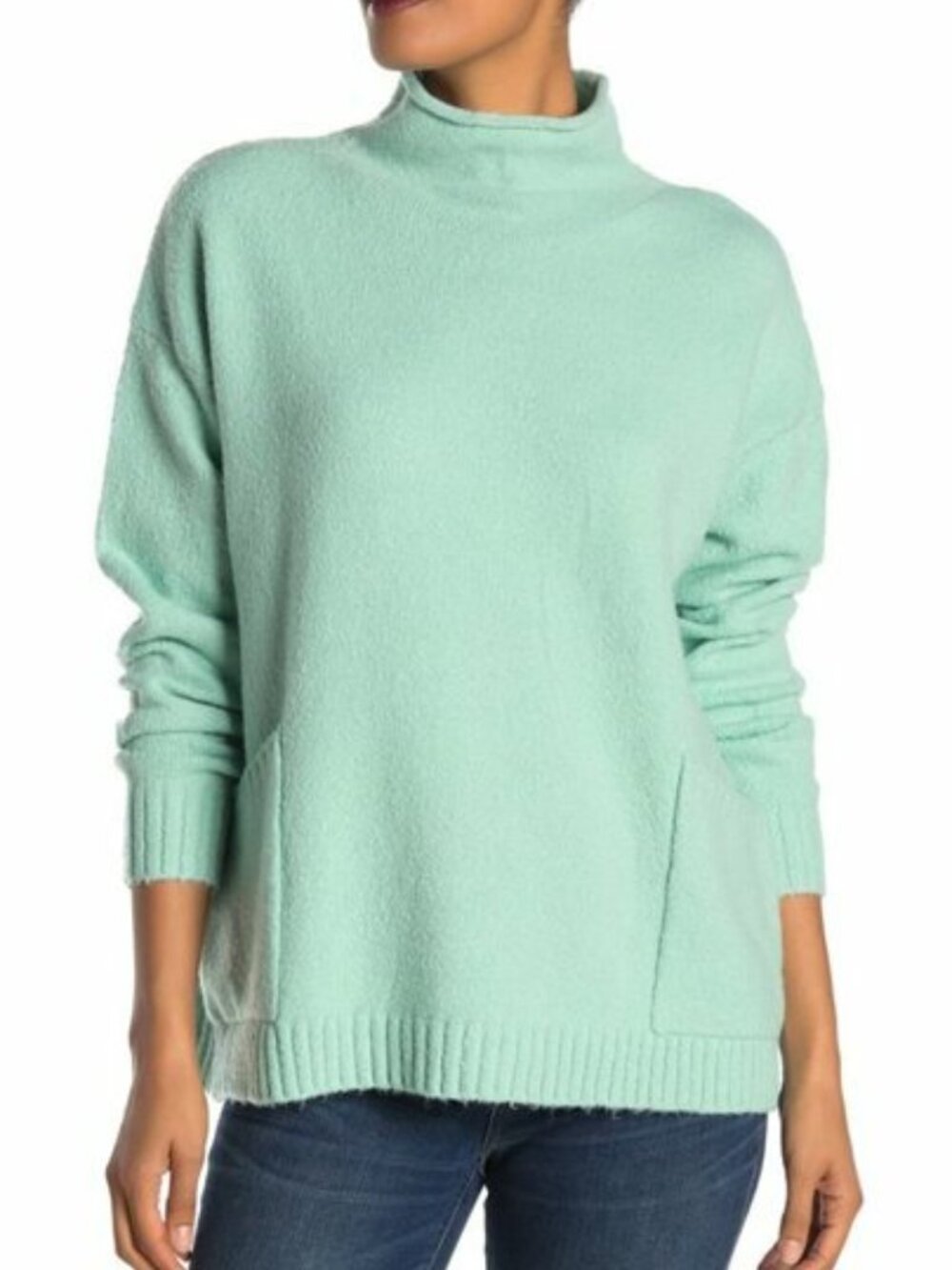 NEW NWT ADY P Pocket Roll Neck Tunic Mint Green Chunky Pullover Sweater Medium M